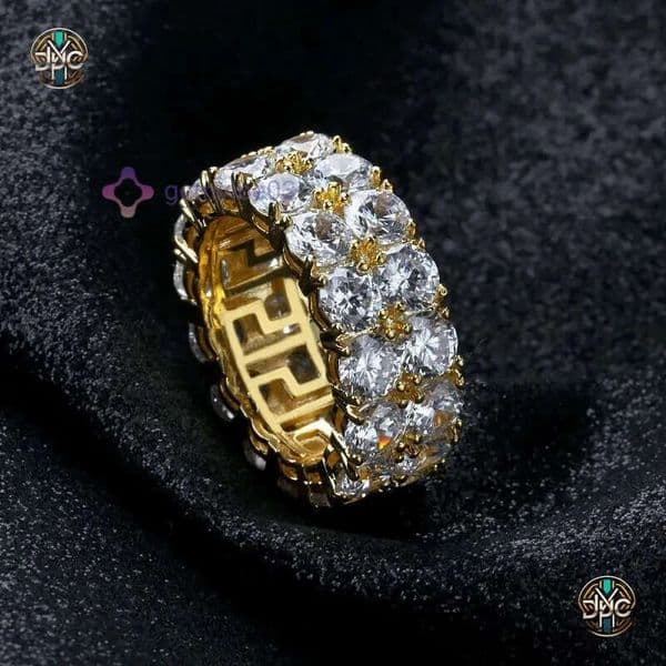 Mens Gold Silver Stones Ring Fashion Hip Hop Jewelry Simulation Diamond Iced Out Rings thumbnail 2