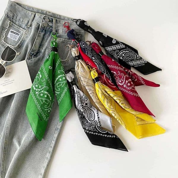 Same Style Fashion Waist Chain, Pants Decorative Accessory, All-Cotton Paisley Small Scarf, Red Silk Scarf Liuyuemoshang