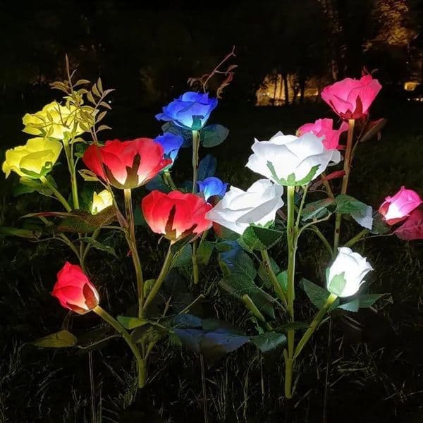 1PC Solar 3 Heads Rose LightsOutdoor Artificial Flower LED Garden LampWaterproof Landscape Stake LightPatio Yard Home Decor 260429