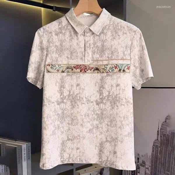 Men's Polos Starry Tie Dye Embroidered Polo Shirt Turn Down Collar Slim Fit Casual Short Sleeve Top