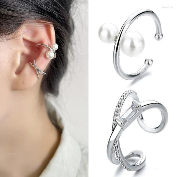 Backs Earrings A Girl 2Pcs/set Simple Intersection Layer Line Imitation Pearl For Women No Piercing Ear Cuff Jewelry Accessories