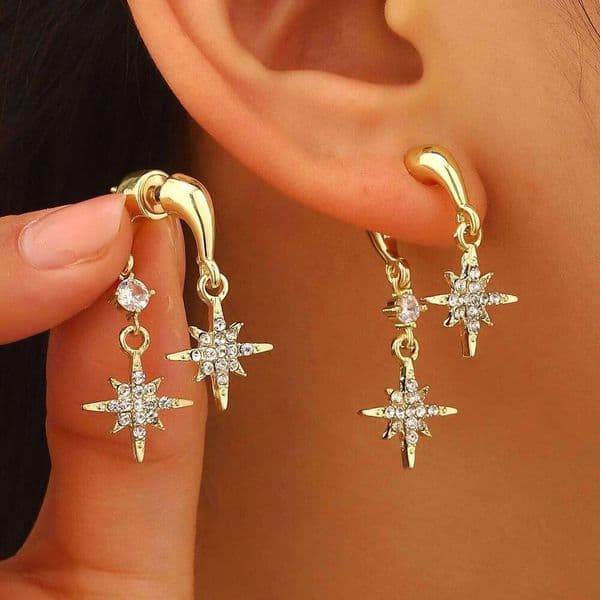 Elegant Sweet Star Dangle for Women Irregular Micro-Setting Drop Earrings Exquisite Fashion Banquet Party Jewelry Gifts