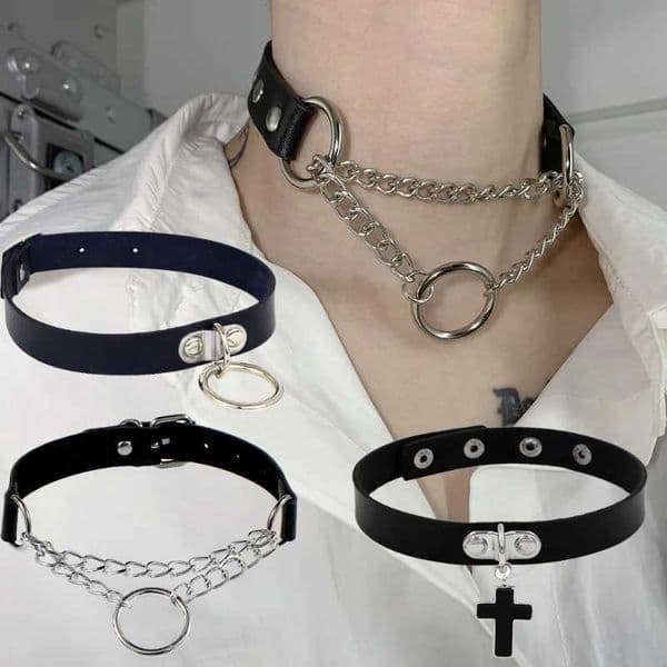 Unisex Gothic Choker Necklaces Women Girls Rivet Leather Necklace Rock Kpop Punk Neck Collars Black Choker Necklace Cool Collar L260429