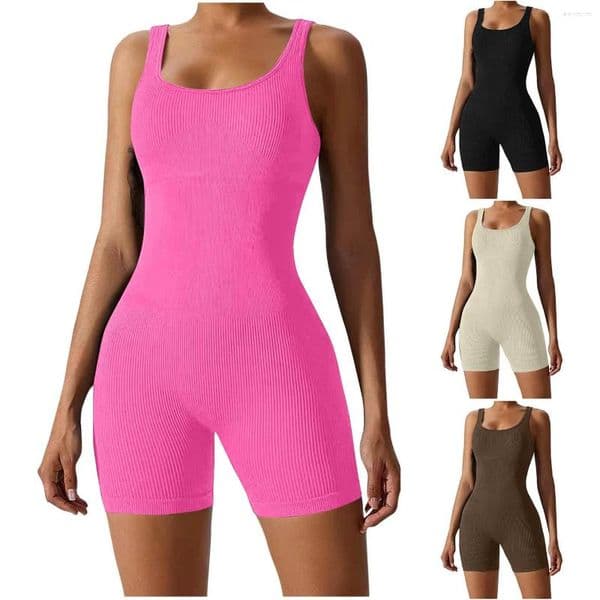 Active Sets Women's Short Tracksuit Yoga Set One-Piece Sportswear Gym Workout Clothes Fitness Stretch Bodysuit Suit