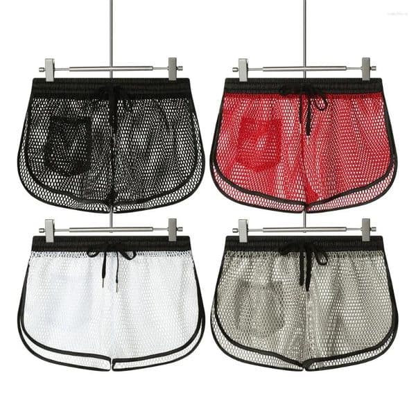 Men's Shorts Mesh Side Split Bodybuilding Running Men Sports Hollow Out Breathable Casual Loose Sheer Beach Swim Trunks