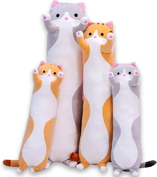 Cute Cat Plush Long Body Pillow Soft Stuffed Animal Doll for Kids Girls Gray 19 Inches W260428