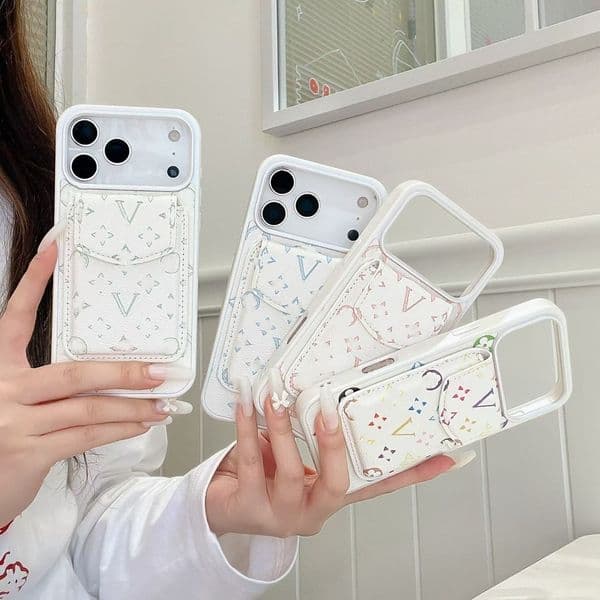 New Fashion Designer Phone Case 17 16 Pro Max 15 14 Luxury Embossed Magnetic Card Bag Phone Case High Quality PU Leather Portable Wallet Rear Cover Protective Case