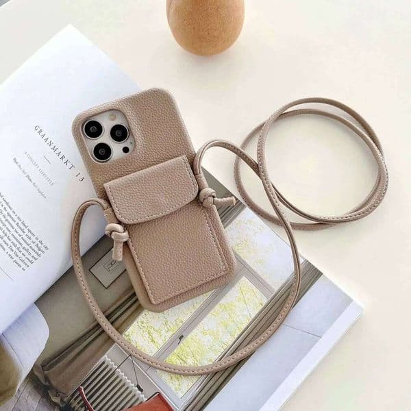 Lychee Pattern Leather Case For iPhone 17 16 15 14 13 12 11 Pro Max 13Mini Plus 17Air Crossbody Lanyard Wallet Card Holder Cover S260429