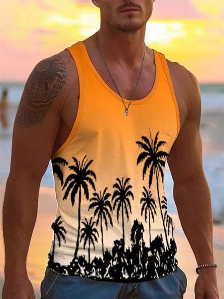 Mens Hawaiian Sleeveless Vest Summer Beach Lifeguard Casual Wear Mens Crew Neck Outdoor Sports T-Shirt Top S-5Xl 260429