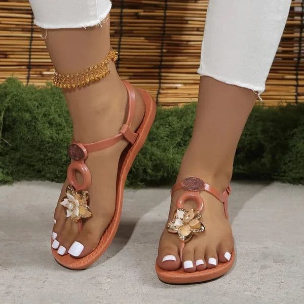 Summer Womens Bohemian Sandals Light Flat Open-toed Rhinestone Beach Shoes Non-slip Wear Womens Shoes 260416
