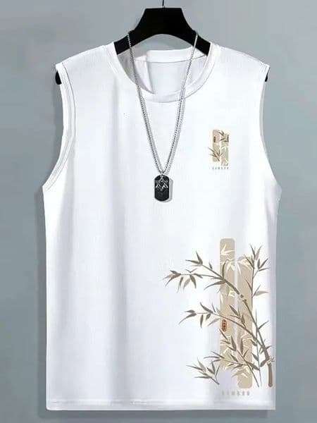 Chinese Summer Ice Silk Tank Top Men Casual Sport Loose Running Sleeveless Plain T Shirt Gym Vest 260403