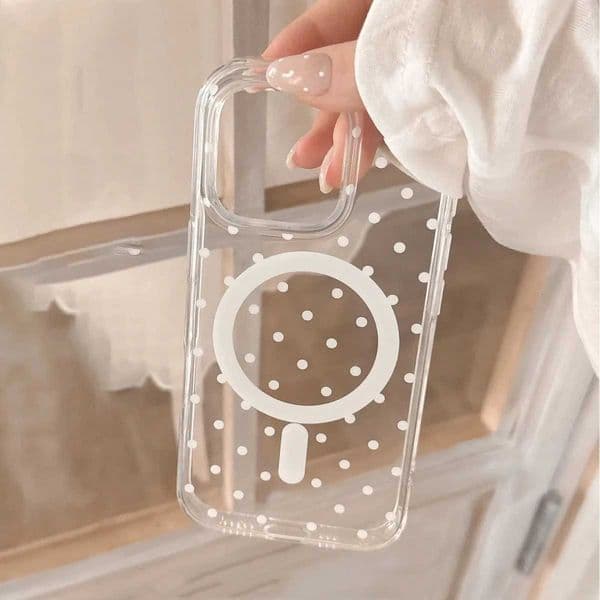 Simple Polka Dot Soft Magnetic Wireless Charge Case For iPhone 17 16 15 14 13 12 11 Pro Candy Color Jelly Shockproof Back CoverT260430