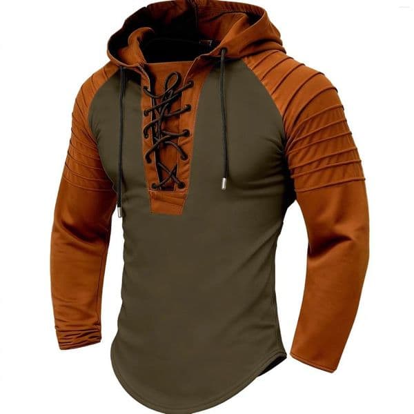 Men's Hoodies Solid Color Hoodie Muscle Clothing Style T-shirt Top. Pleated Hood. Street Long-sleeved POLO Shirt S-XXXL