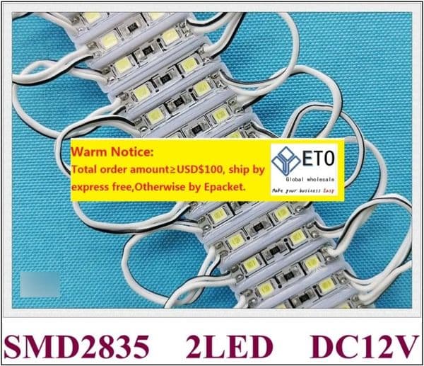 1000 Pieces / Lot 26mm X 07mm SMD 2835 LED Module Light Lamp For Mini Sign And Letters DC12V 2led 0.4W Epoxy Waterproof High Bright Factory Direct Sale LL tax Duty Free HJ
