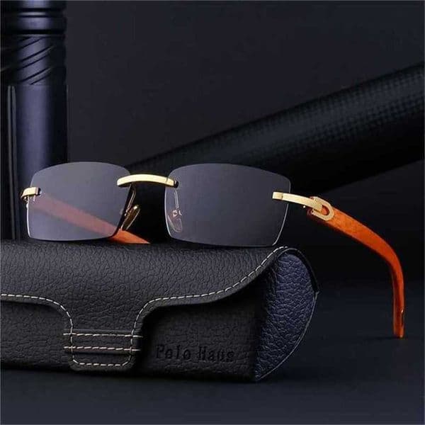 Sunglasses Luxury Designer Sunglasses Wholesale of Box Wood Grain Mirror Leg for Men's Frameless Trimmed Driving