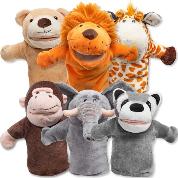 Joyfy 6Pcs Kids Hand Puppet with Mouth Toddler Animal Plush Toy for Show Theater Kids Birthday Gifts Easter Basket Stuffers L260430