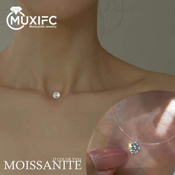 659mm Transparent Fishing Line Necklace 925 Sterling Silver Choker Women Classic Engagement Wedding Diamond Jewelry 260429