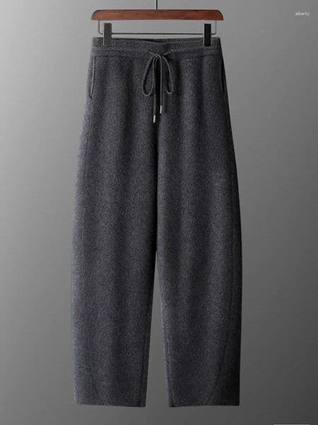 Men's Pants Chic Autumn Winter Curved Knife Casual Loose Soft Merino Wool Knitted Trousers High Quality