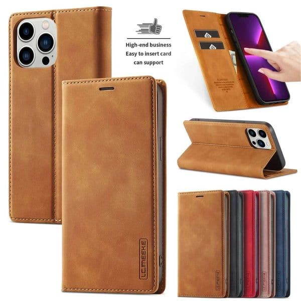 Leather Case for iPhone 16 17 Air 15 14 13 12 11 Pro Max XR XS 8 7 Plus 16E Magnetic Flip Wallet Card Solt Holder Phone Cover S260429