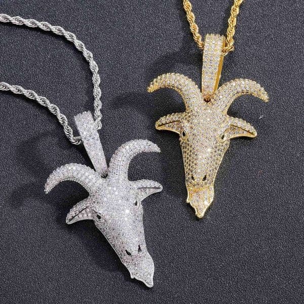 Temu's best-selling European and American cross-border goat beard animal full-diamond hip-hop necklace, niche trendy fashion accessory