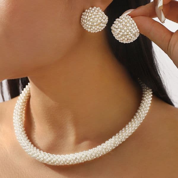 French Temperament Elegant Pearl Earrings Necklace Fashion Banquet Wedding Bridal Jewelry Set