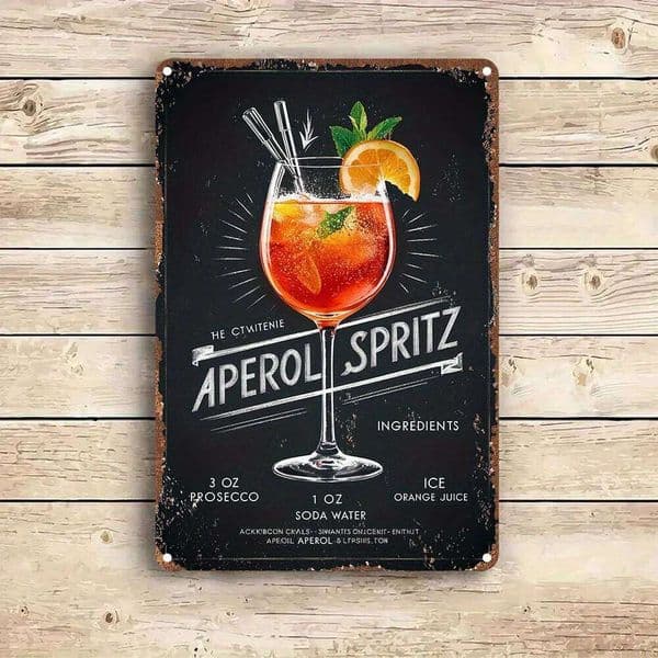 Vintage Aluminum Wall Sign - Retro Aperol Spritz Recipe Poster, Perfect for Home Decor, Bars, Cafes, Kitchen Art Piece 26H0429