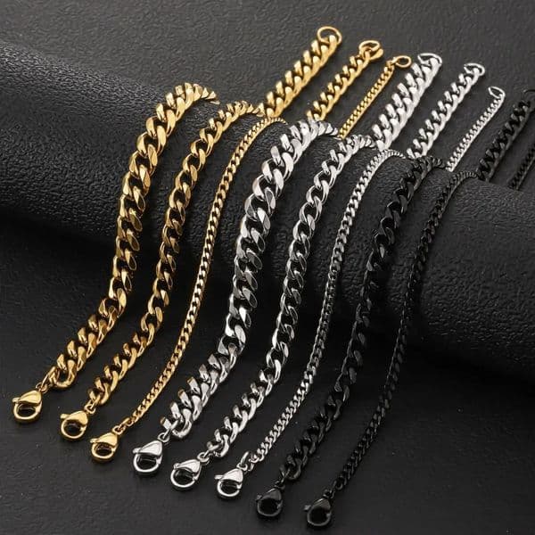 21cm Trendy Cuban Chain Men Bracelet Classic Stainless Steel 3 5 7mm Width Chain Bracelet For Men Women Jewelry Party Gift 260430