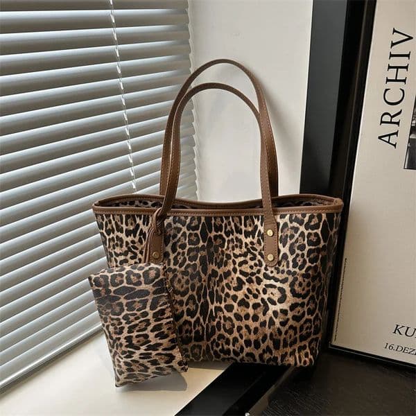 Womens Leopard Print Tote bag Pu Leather Underarm Bags Simple Casual Travel Shopping Bag Large Capacity Mother and Child Packag 260429