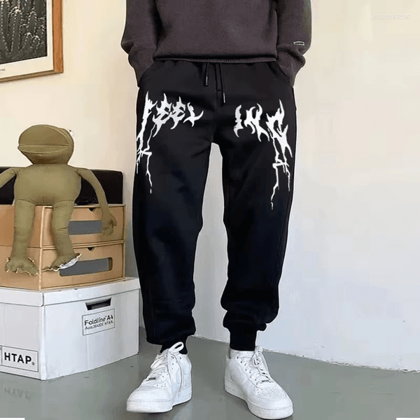 Men's Pants 2026 Y2K Dark Gothic Letter Printed Loose And Women's Lace Up Sports Sweatpants