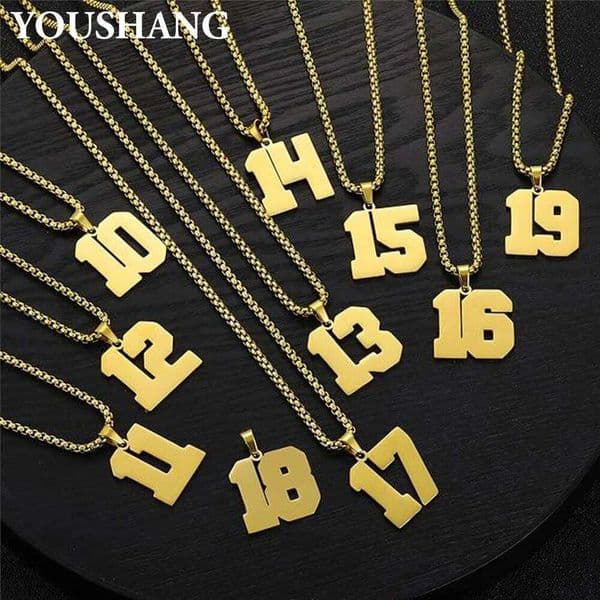 Customized Digital Name Necklace Personalized Stainless Steel Pendant Football Basketball Themed Gifts for Kids And Boyfriends 26W0430
