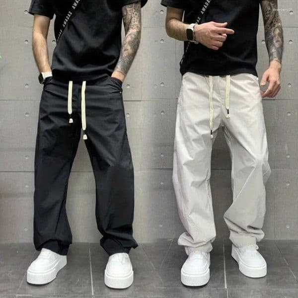 Men's Pants Spring Summer 2026 Simple Solid Color Design Casual High Sense Large Pocket Wide Leg Scimitar Men