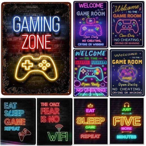 Metal Tin Signs Gaming Zone Wall Decoration Plaque Vintage Art Poster Iron Painting for Man Cave Home Cafe Game Room Club Bar 26H0429