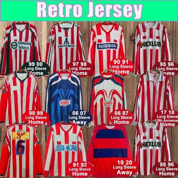 1999 2007 L.GARCIA Retro Mens Long Sleeves Soccer Jersey Home Away GK 110Commemorative White Red Blue Football Shirt chIVaS Vintage Adult Uniforms