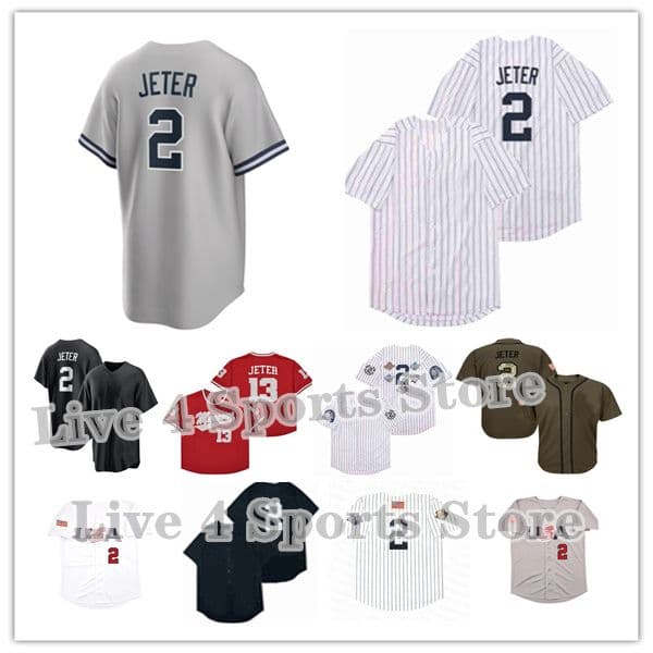 2 13 Derek Jeter Jersey Kalamazoo High School Maroon Retro Stitched 2006 Team USA WBC Baseball Jerseys Retirement Patch White Pinstripe Black Grey Throwback Shirt