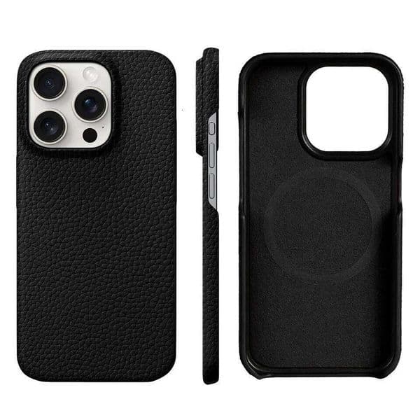 Natural Cowhide Lychee Leather Phone Case iPhone 16 15 17 Pro Max Air 17Pro for Magnetic Luxury Protector Back Cover 26Li0430