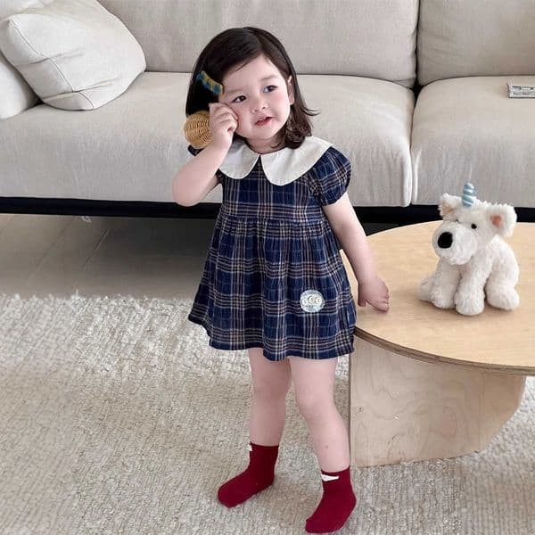 Girls summer dress thin Korean-style childrens clothing baby girls doll collar plaid dress 2026 new summer dress S260429
