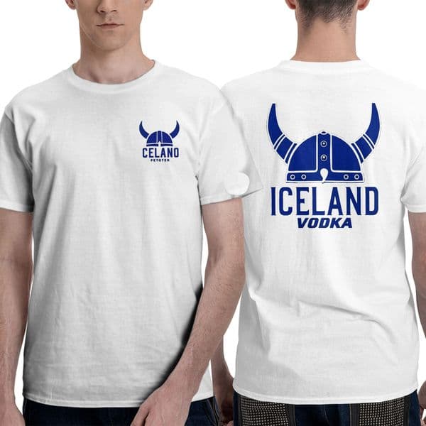 New hot selling high-quality men's Icelandic vodka Viking helmet printed short sleeved casual cotton T-shirt