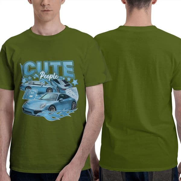 Free shipping 2026 new hot selling men's blue sports car pattern printed short sleeved casual cotton T-shirt
