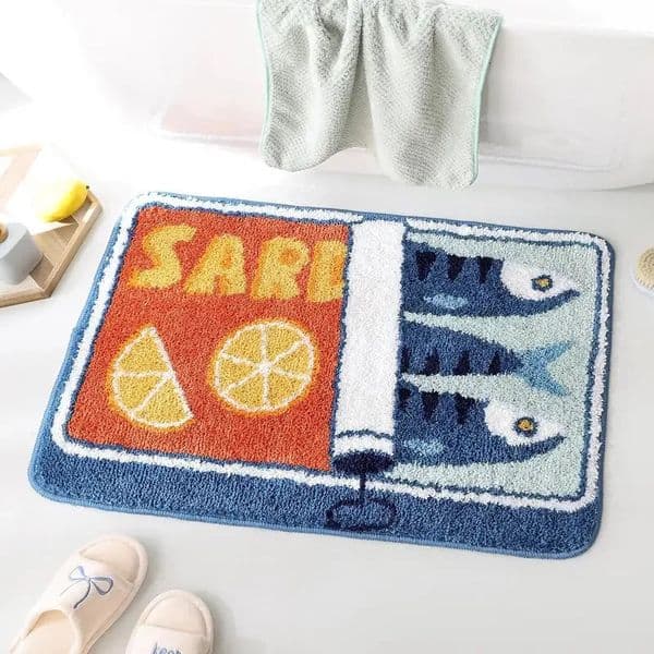 VIKAMA Cartoon Sardine Floor Mat Soft and Non-slip Kitchen and Bathroom Mat Sofa and Bedroom Carpet Home Decoration 260429