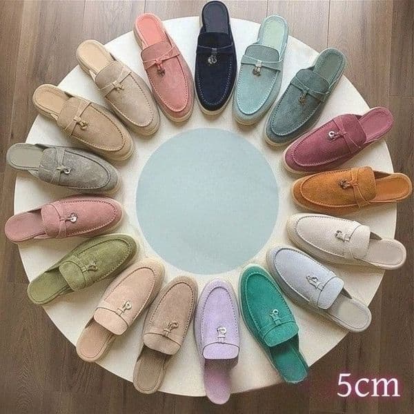 Lor Designer Shoes Men Women's Suede Mule Slippers Metal Buckle 5cm Hidden Heel Loafers Slip-On Casual Backless Flat Shoes Comfortable Slides Plus Size 35-45