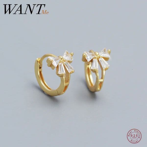 WANTME 925 Sterling Silver Sweet Korean Bow Hoop Earrings for Women Fashion Cute Teen Birthday Party Girl Jewelry Gift 260429