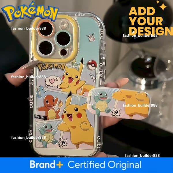 Cartoon Pikachu Pokemon Apple 16 Phone Case Iphone 14 Stand 15 Pro Max Feather Cream 13 Hard