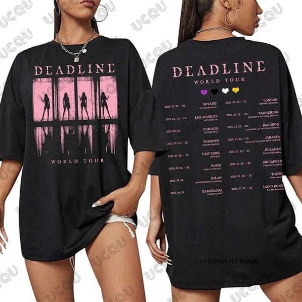 Summer New BP Deadline Black World Tour Graphic Print Cotton Women Men T-shirt Short Sleeve O-neck Tees Casual Oversized Tops H260429