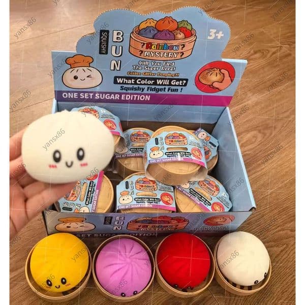 Assorted Glitter Steamed Dumpling Squish Bulk Fidget Sensory Toys for Party Favors Novel toys Squishy Boxed Fidget Toys
