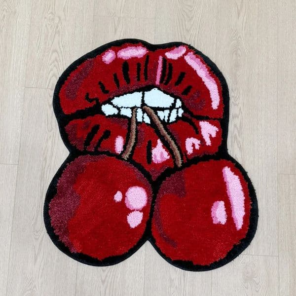 Cherry Red Lips Creative Pattern Rug Cloakroom Game room Housewarming Gift Handmade Non-Slip Unique Decorative Carpet Floor Pad 260429