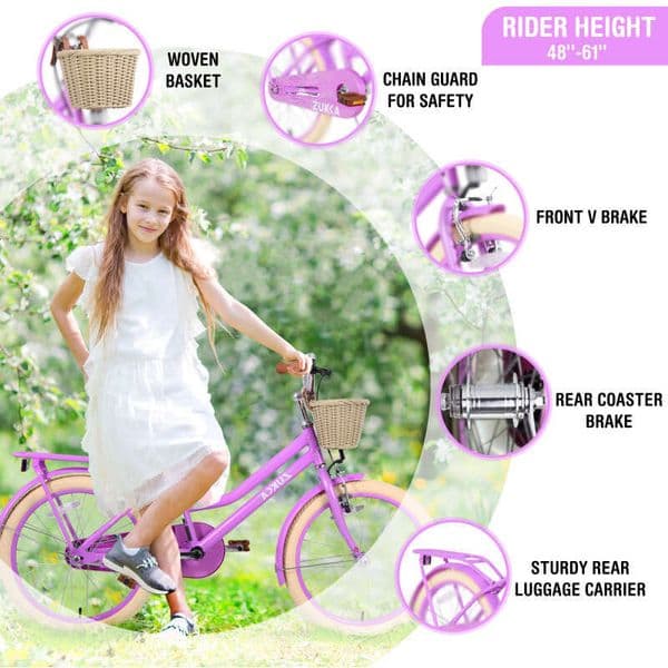 2026 Multiple Colors,Girls Bike with Basket for 7-10 Years Old Kids,20 inch wheel ,No Training Wheels Included