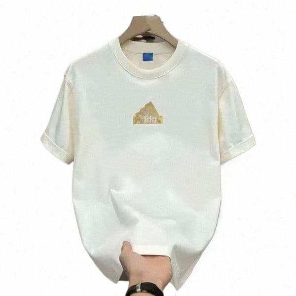 free Shipping Men's Plus Size Style Gold Logo Heavyweight Cotton T-Shirt, Oversized Casual Short Sleeve Tee 47nz#