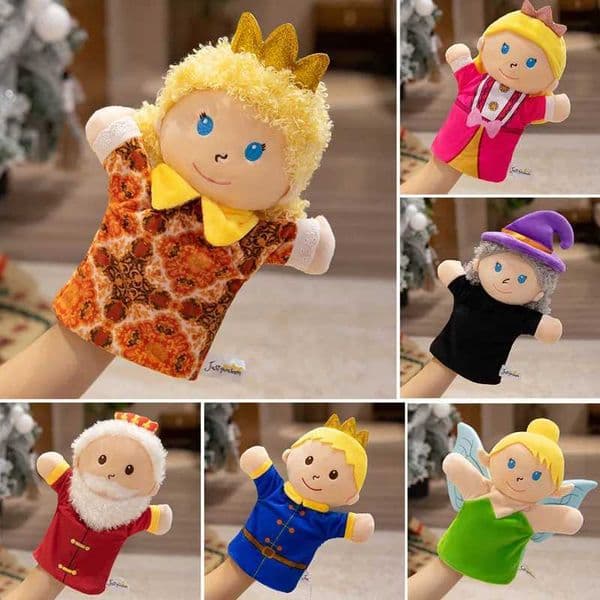 Hand Finger Fairy Tale Plush Puppet Cartoon Prince Princess King Queen Elf Witch Interactive Tell Story Small Plushie Gift L260430