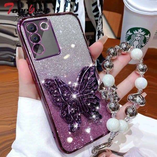 3D Butterfly Phone Holder Bead bracelet Glitter Plating Case for Samsung Galaxy A05 A05S A04 A04E A04S A03S A02S A02 A03 Cover S260429