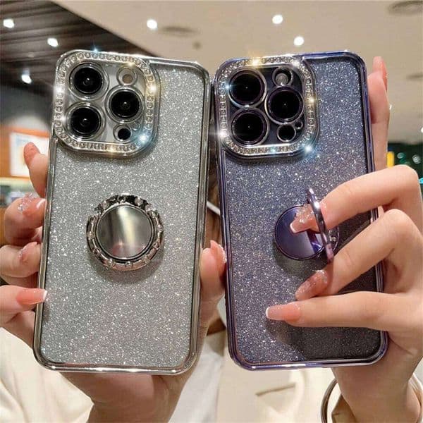 Luxury Plating Glitter Rhinestones Ring Holder Clear Case For iPhone 17 16 15 13 11 12 14 Pro Max Plus XR XS Soft Silicone Cover S260429